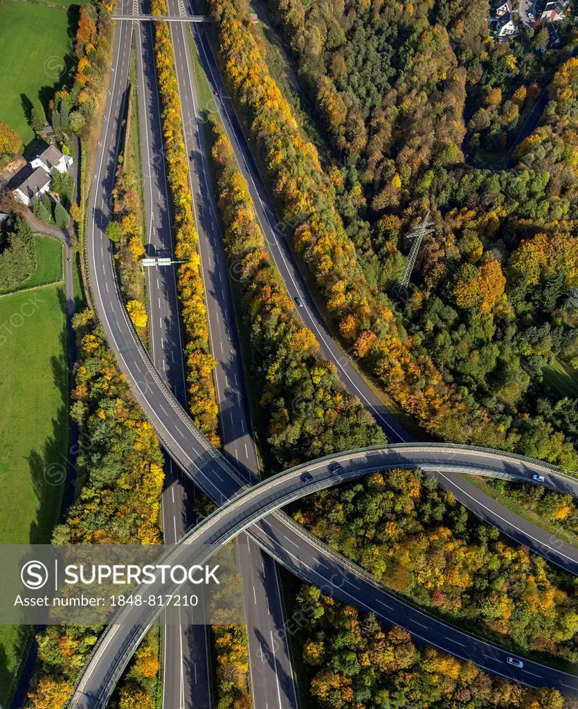 Aerial view, Velbert-Nord junction, A535 and A44 motorways, Velbert, Ruhrgebiet, North Rhine-Westphalia, Germany