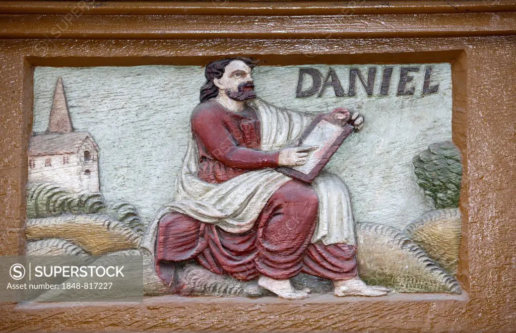 The prophet Daniel, wood carving, Alte Lateinschule Alfeld building, Alfeld, Lower Saxony, Germany