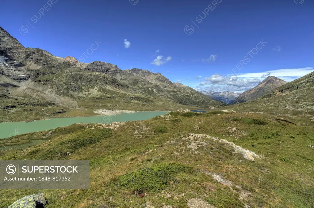Reservoir of Lago Bianco, Bernina, Engadine, Canton of Grisons, Switzerland