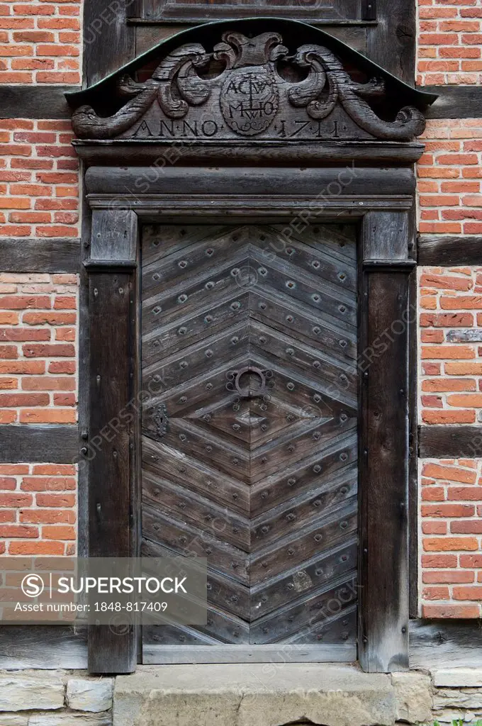 Door of a storage house from the 18th century, Freilichtmuseum Detmold or Open-Air Museum Detmold, North Rhine-Westphalia, Germany