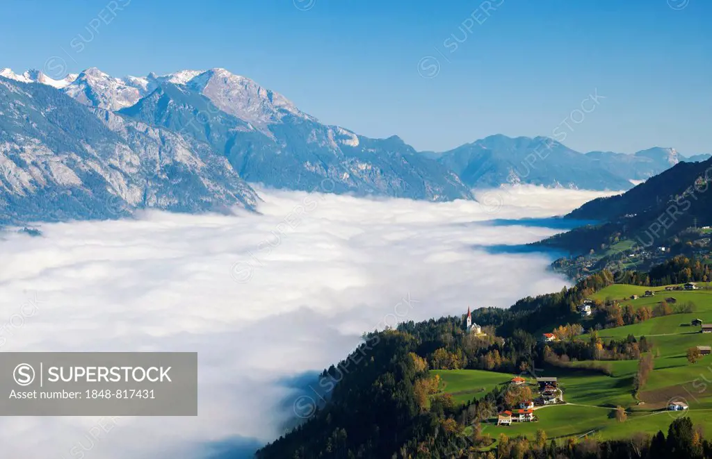 Low-hanging clouds near Weerberg, Tyrolean Lower Inn Valley, Tyrol, Austria