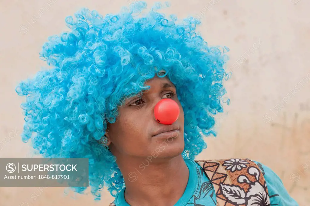 Member of a carnival club in the slums of Ribeira Bote, Praia, Santiago Island, Cape Verde