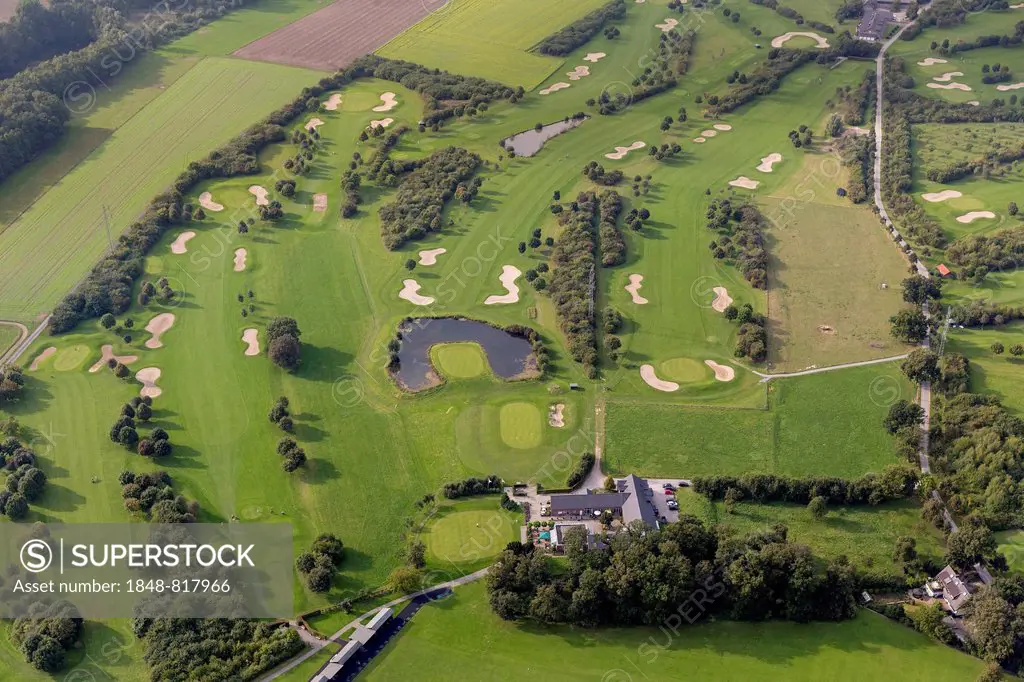 Aerial view, golf course, Golfclub Op de Niep, Neukirchen-Vluyn, North Rhine-Westphalia, Germany