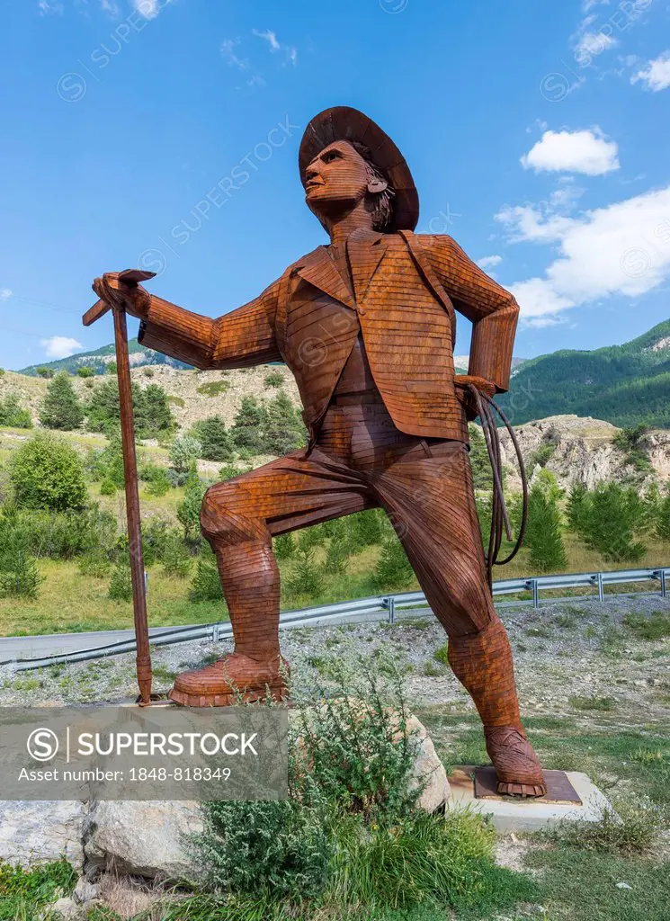 Metal statue for the British mountaineer Edward Whymper, by artist Christian Burger, Département Hautes-Alpes, Provence-Alpes-Côte dAzur, France
