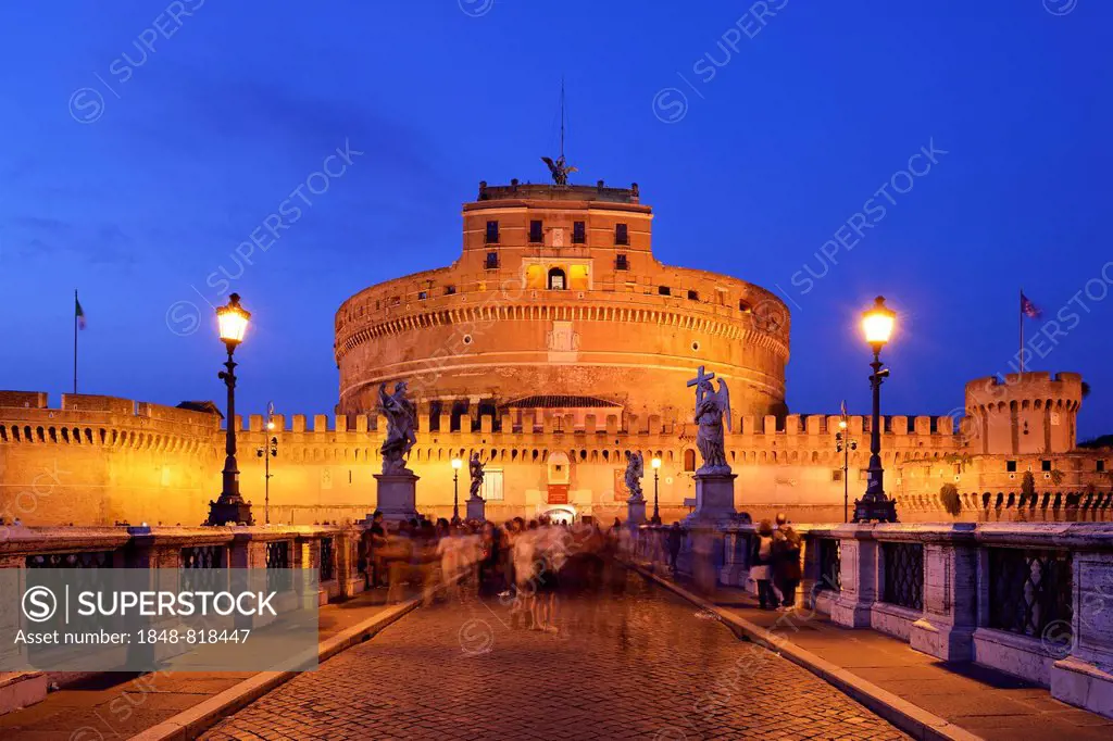 Ponte Sant'Angelo and Castel Sant'Angelo in the evening light, Rome, Italy