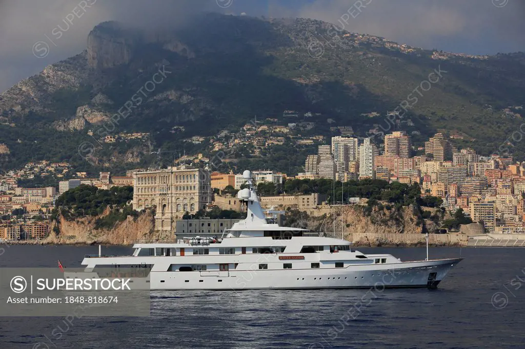 Feadship motor yacht, White Cloud, crossing in front of Monaco, Principality of Monaco, Mediterranean Sea