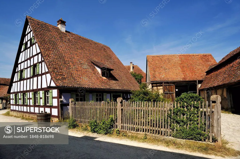 Farmhouse, originally from Burgbernheim, built in 1680, relocated to the Franconian Open Air Museum in Bad Windsheim, Middle Franconia, Bavaria, Germa...
