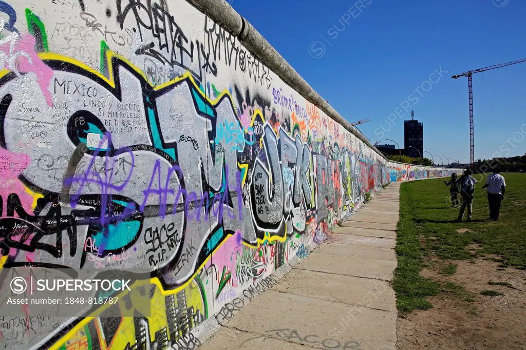Remnants of the Berlin Wall, side facing the Spree River, East Side Gallery, Berlin, Germany