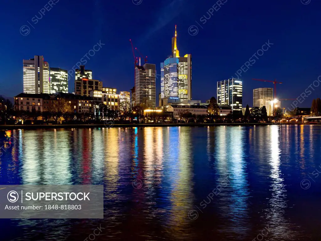 Skyline of Frankfurt, Hessische Landesbank, state bank, Deutsche Bank, German Bank, Opernturm skyscraper, Skyper, Commerzbank, TaunusTurm building, Eu...