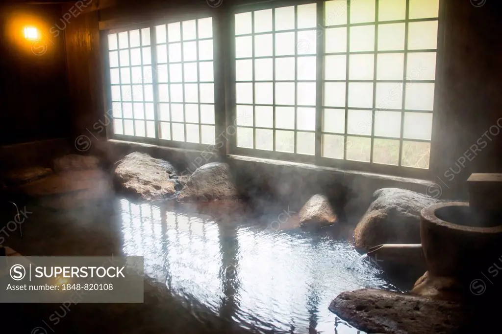 Hot pool in the Kurokawa onsen, public spa, Kyushu, Japan