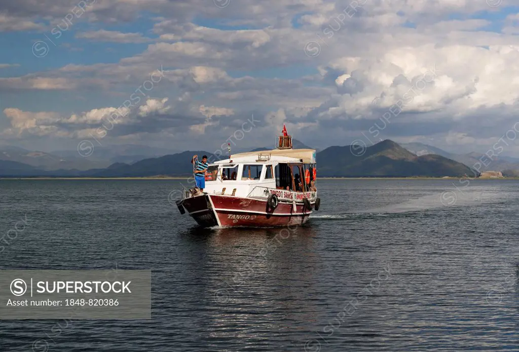 Boat on Lake Köycegiz or Köycegiz Gölü near Dalyan, Mugla Province, Aegean Region, Turkey