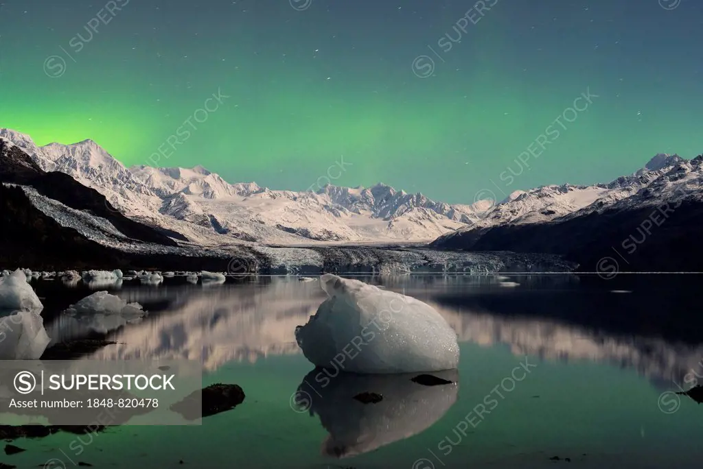 Aurora borealis over College Fjord, Prince William Sound, Alaska