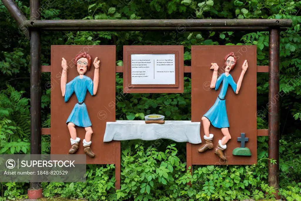 Characters from The Story of the Soup-Kaspar, from the Struwwelpeter children's book by Heinrich Hoffmann, carved in wood by Guenther Gerke, Struwwelp...