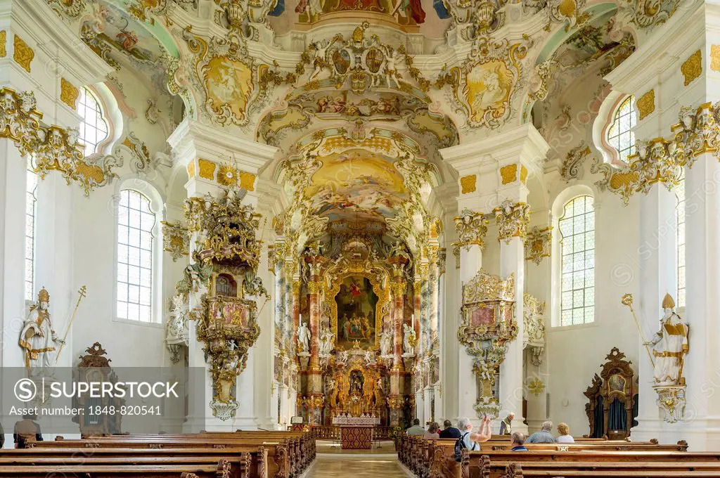 Nave and chancel, Wieskirche, Steingaden, Pfaffenwinkel, Upper Bavaria, Bavaria, Germany