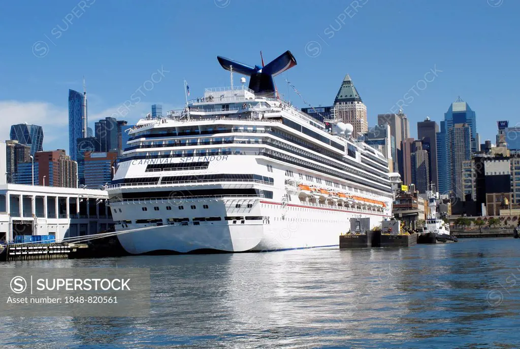 Carnival Splendor cruise ship at anchor in the harbour of New York, USA