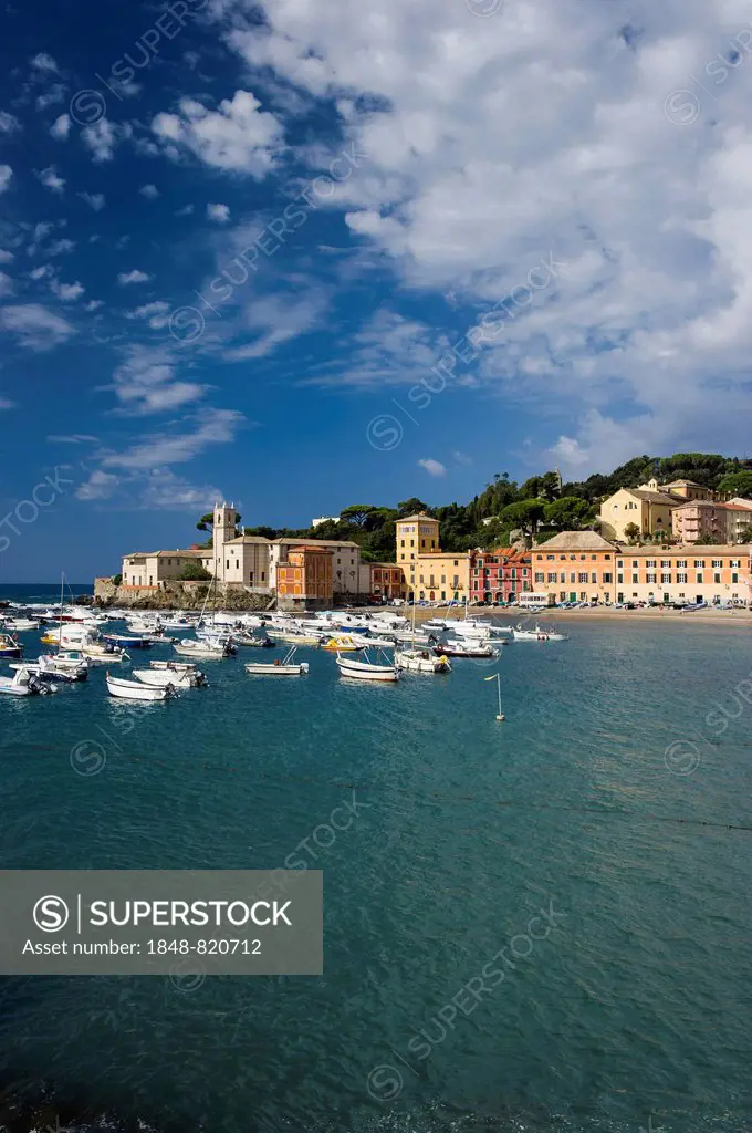 Townscape, harbor, Baia di Silenzio, Sestri Levante, Riviera di Levante, Genoa, Liguria, Italy