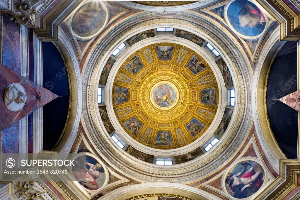The dome of the Cappella Chigi, from 1507-1515 by Raphael, painting of the creation story by Francesco Salviati in 1557, Basilica of Santa Maria del P...
