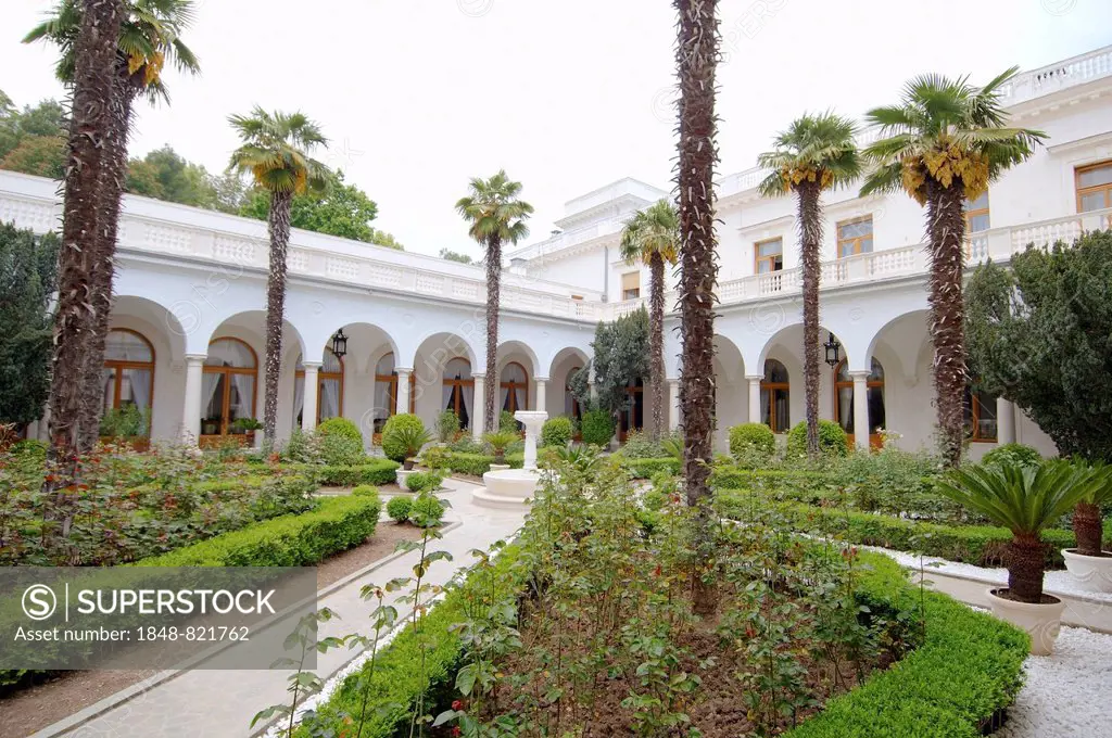 Italian courtyard of the Livadia Palace, summer palace of the last Russian Imperial family, The Greater Yalta, Crimea, Ukraine