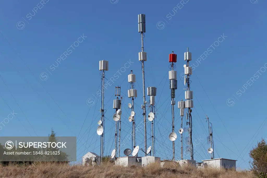 Transmitter masts for mobile telephone communication on Monte Smith, Rhodes, Dodecanese, Greece