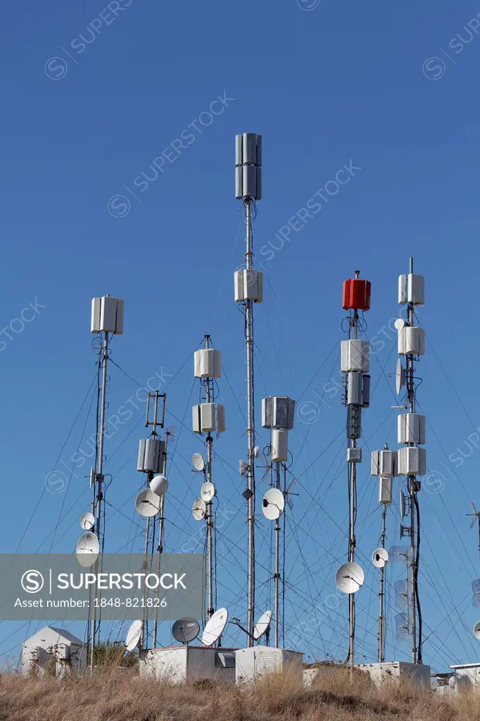 Transmitter masts for mobile telephone communication on Monte Smith, Rhodes, Dodecanese, Greece