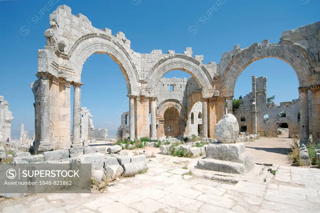 Remains of the pillar of Saint Simeon Stylites, Church of Saint Simeon Stylites, near Aleppo, Syria