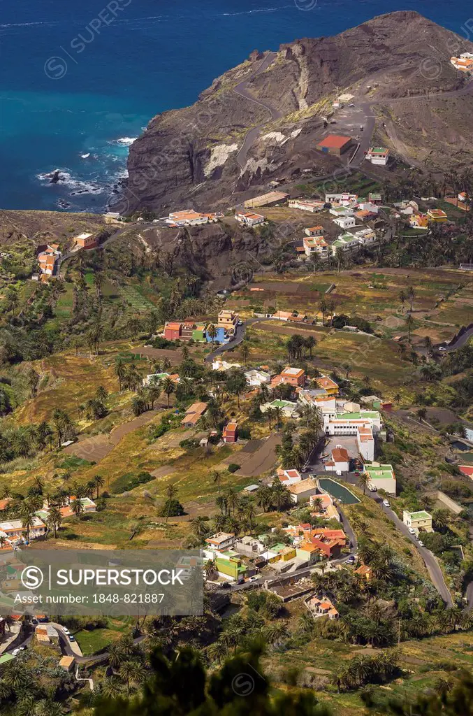 View of the valley and the sea, Alojera, La Gomera, Canary Islands, Spain
