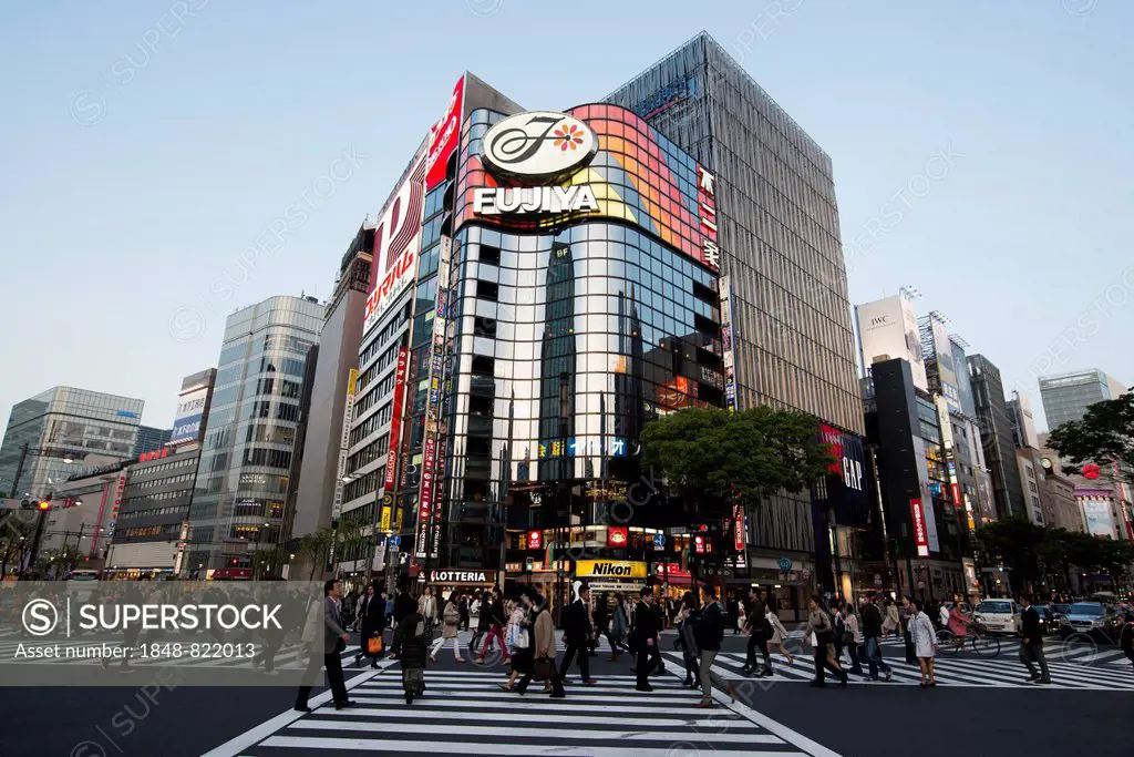 Street crossing and shopping centers, Ginza, Tokyo, Japan