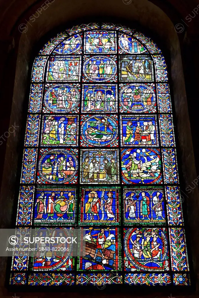 Medieval stained glass window, Canterbury Cathedral, Canterbury, Kent, England, United Kingdom