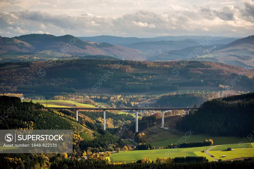 Talbrücke Nuttlar bridge, under construction, tallest bridge in North Rhine-Westphalia, Sauerland area, North Rhine-Westphalia, Germany