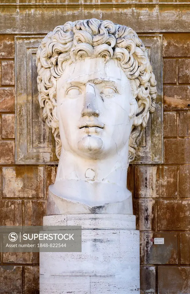 Colossal head of the Emperor Augustus in the Cortile della Pigna, Vatican Museums, Vatican City, Lazio, Italy
