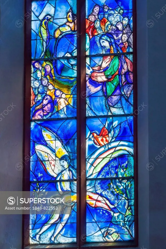 Glass windows by Marc Chagall, east choir, St. Stephen's Church in Mainz, Rhineland-Palatinate, Germany