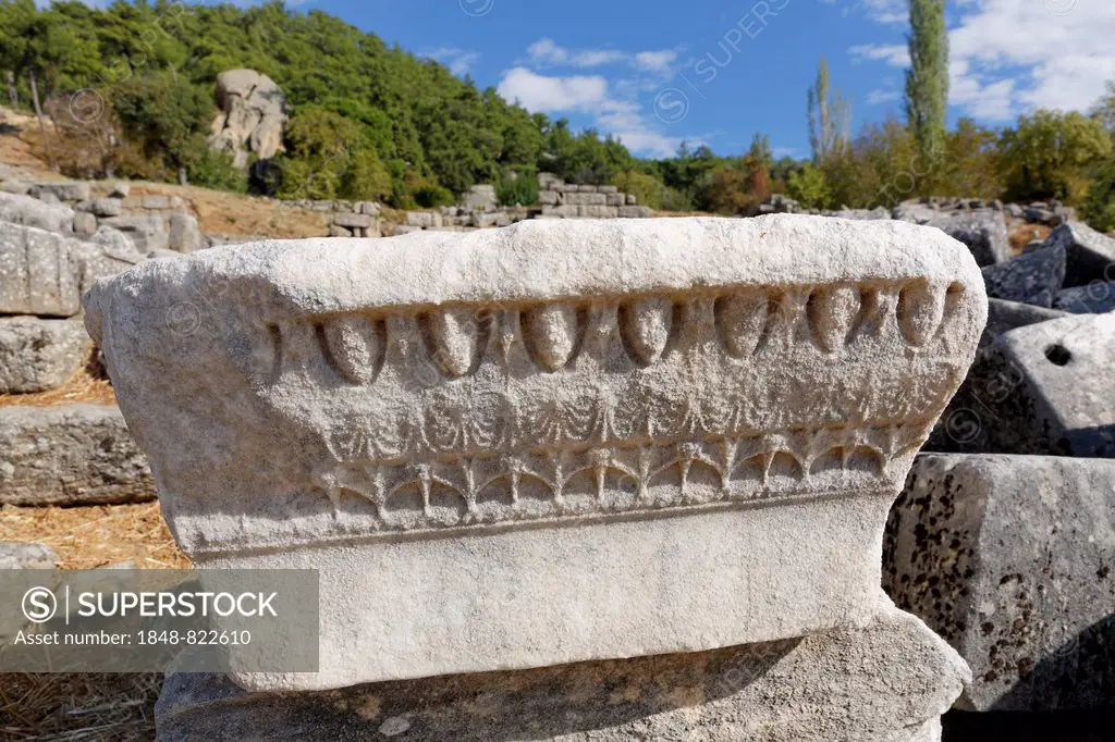 Relief, antique sanctuary of Labranda or Labraunda near Milas, Mugla Province, Caria, Aegean, Turkey