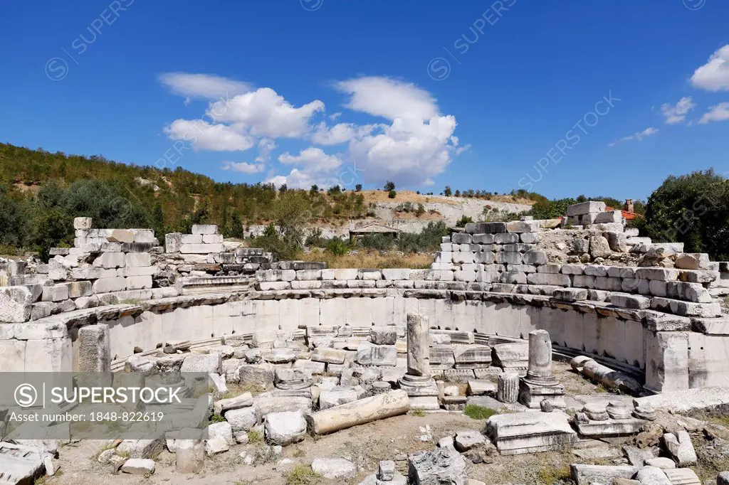 Gymnasium, ancient city of Stratonikeia and the abandoned village of Eskihisar, Mugla Province, Caria, Aegean, Turkey