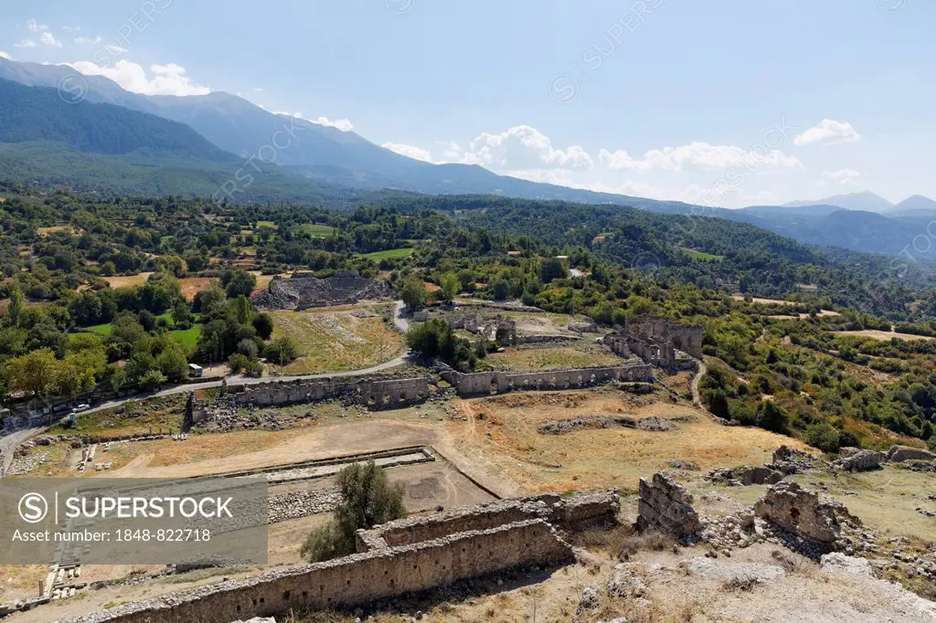 Roman part with stadium and theatre, ancient city of Tlos in the Xanthos Valley, Mugla Province, Lycia, Aegean, Turkey