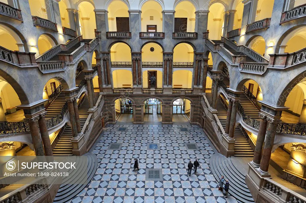 Entrance with atrium and staircase, Palace of Justice, Munich, Bavaria, Germany