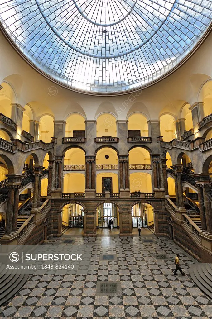 Dome in the atrium, staircase, Palace of Justice, Munich, Bavaria, Germany