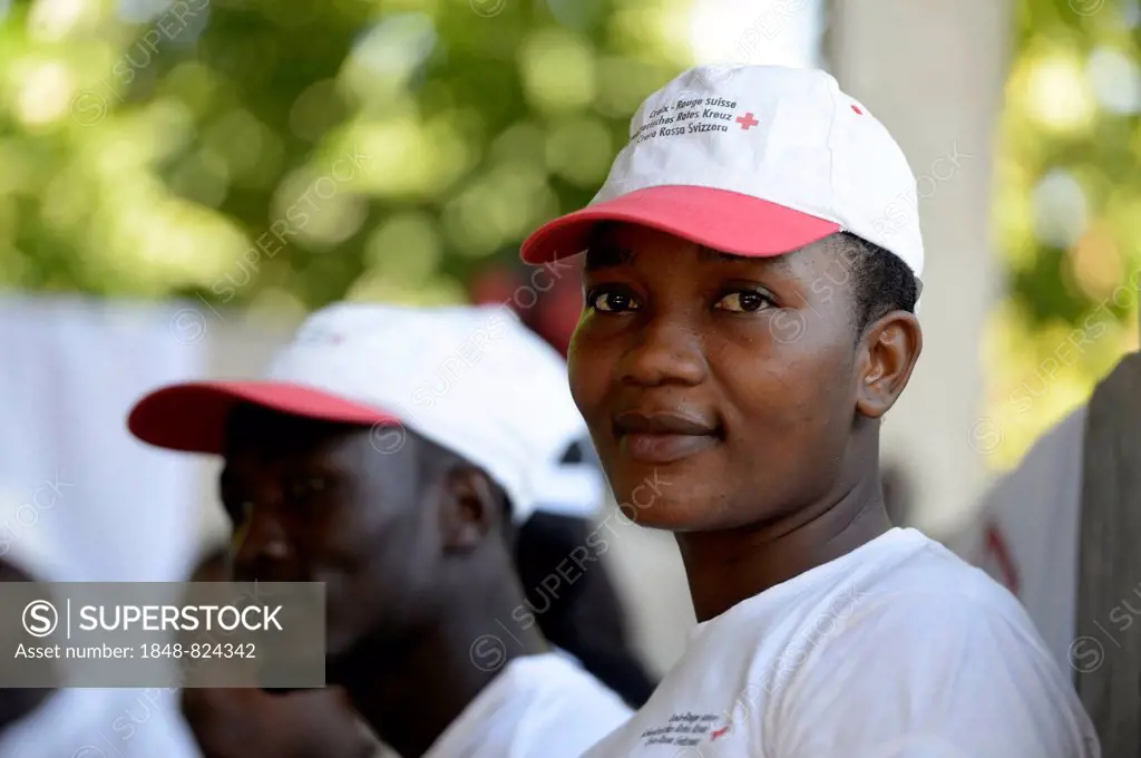 Young woman attending a training session for disaster relief workers at the Red Cross, Palmiste-a-Vin, Léogne, Haiti