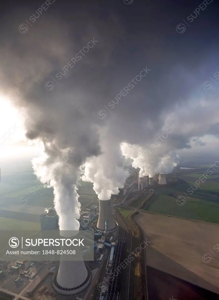 Aerial view, Frimmersdorf Power Station, RWE, Neurath Power Station, Grevenbroich, North Rhine-Westphalia, Germany