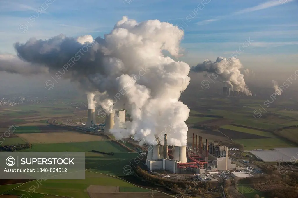 Aerial view, lignite power plant, Grevenbroich, North Rhine-Westphalia, Germany