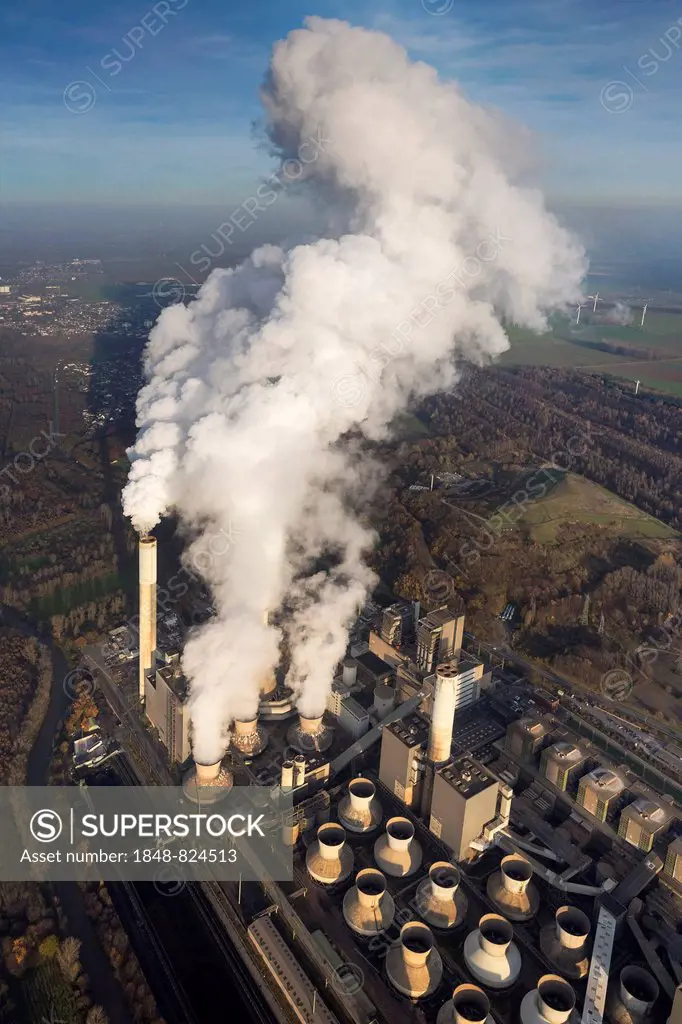Aerial view, Lignite power plant, Grevenbroich, North Rhine-Westphalia, Germany