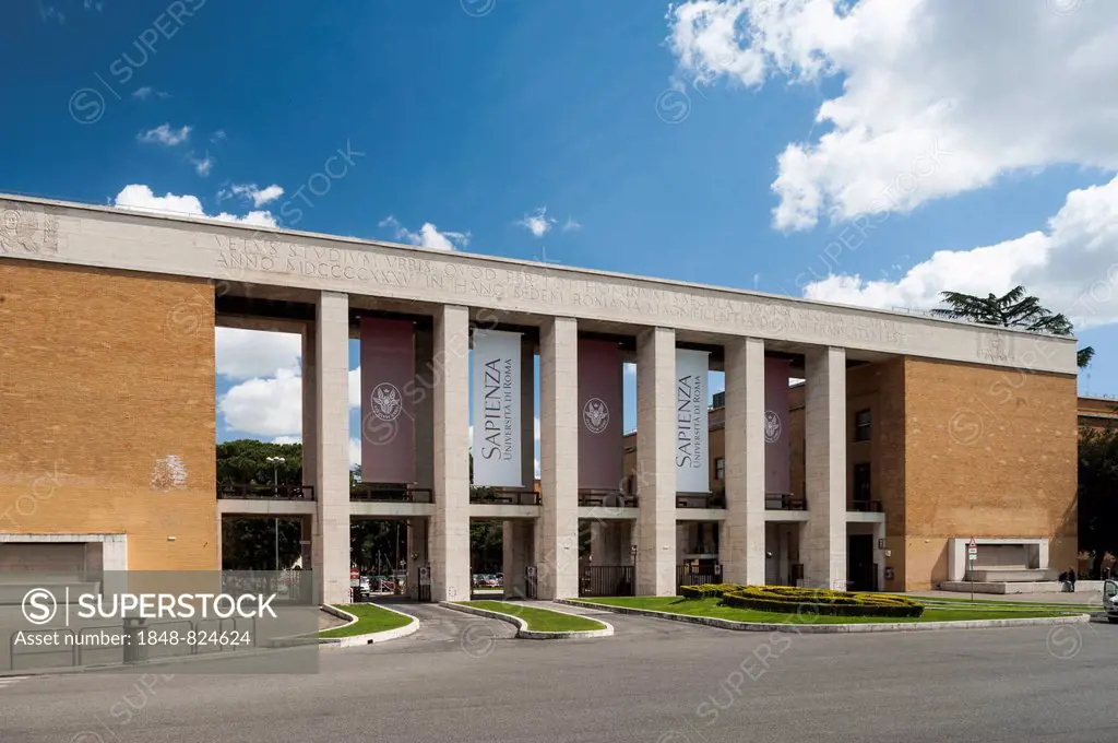 Main portal of the Sapienza University of Rome, Europe's largest university, fascism under Mussolini, Italian rationalism, Rome, Lazio, Italy