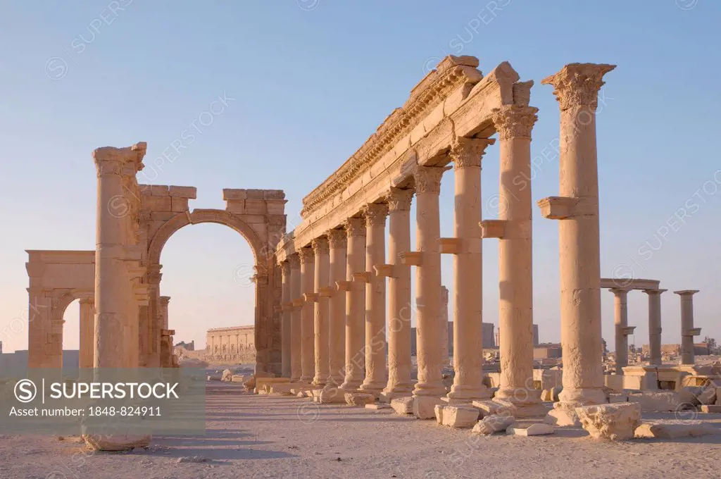 Ruins of the ancient city of Palmyra in the morning light, UNESCO World Heritage Site, Palmyra, Tadmur, Palmyra District, Homs Governorate, Syria