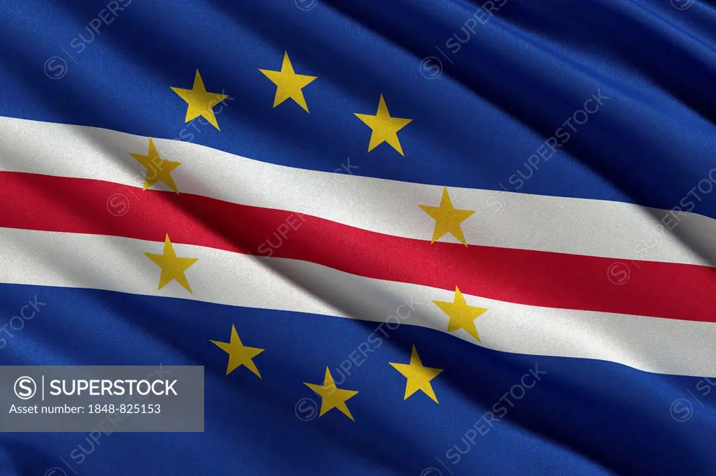 Flag of Cape Verde or the Republic of Cabo Verde waving in the wind