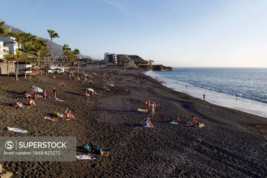 Beach with black sand, Puerto Naos, La Palma, Canary Islands, Spain
