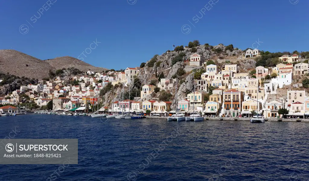 View of the town of Symi, Symi Island, Dodecanese, Greece