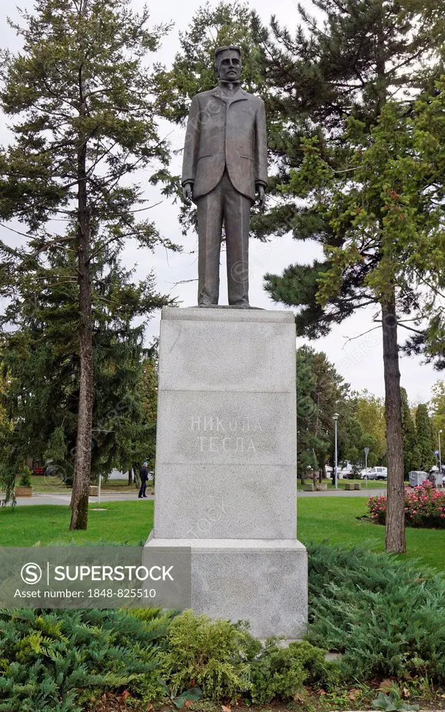 Sculpture of Nikola Tesla, inventor, physicist and electrical engineer, Nikola Tesla Airport, Belgrade, Serbia