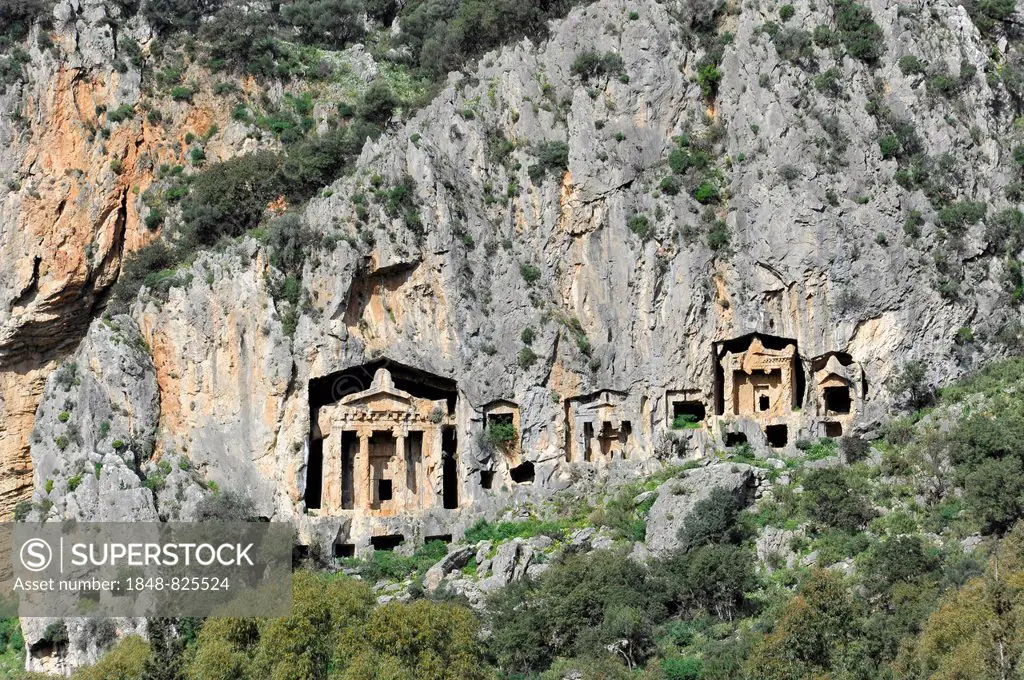 Rock tombs of the ancient city of Kaunos near Dalyan, Mugla Province, Turkey
