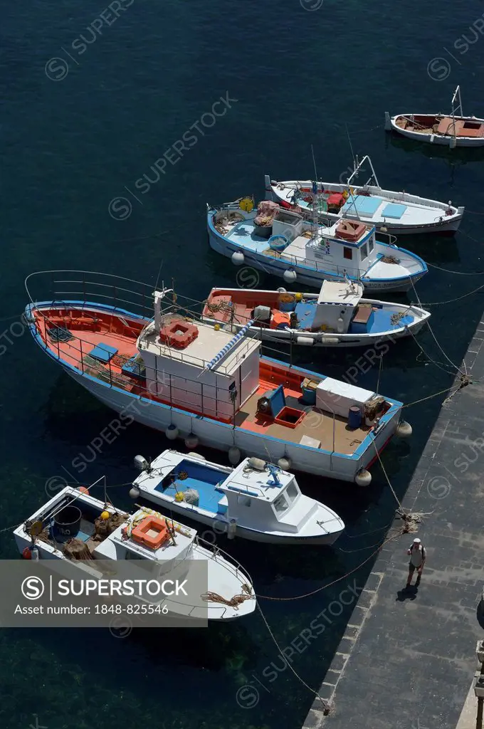 Boats in the harbor of Lipari town, Lipari island, Aeolian Islands, Italy