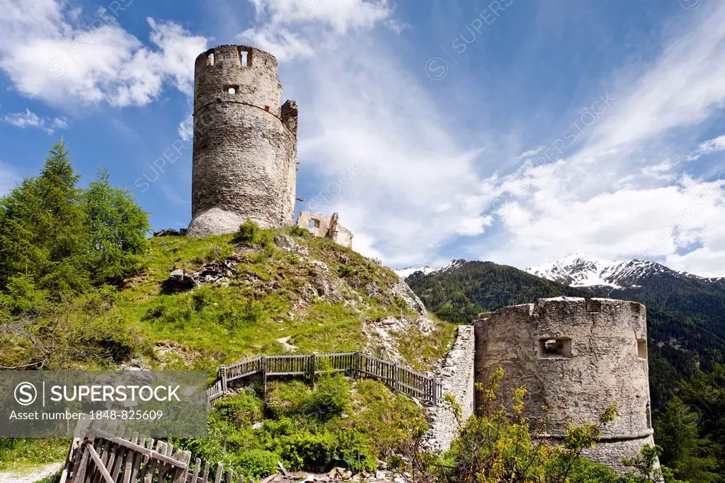 Ruins of Castello Rotund Castle in Tubre, Alta Val Venosta, Alto Adige, Italy