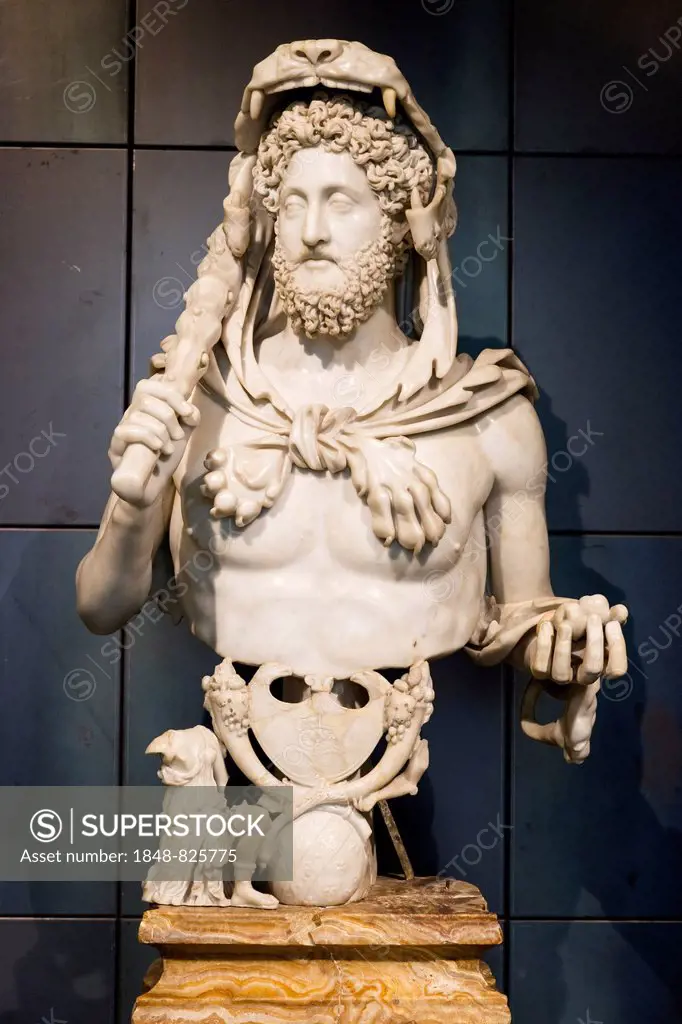 Ancient marble bust of Emperor Commodus as Hercules, Capitoline Museums, Capitoline Hill, Rome, Lazio, Italy